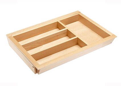 Verstelbare houten bestekbak, 424 mm diep