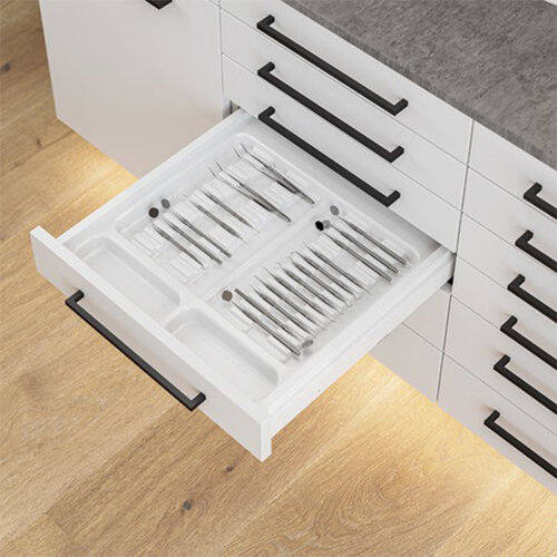 Clinic indeling 28 mm hoog, 430 mm diep, 406 mm breed, wit