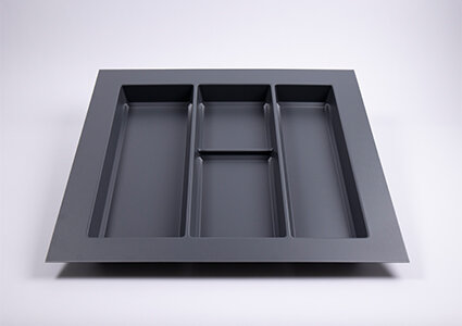 Bestekbak 490 mm tot 580 mm breed met langwerpige vakken, antraciet